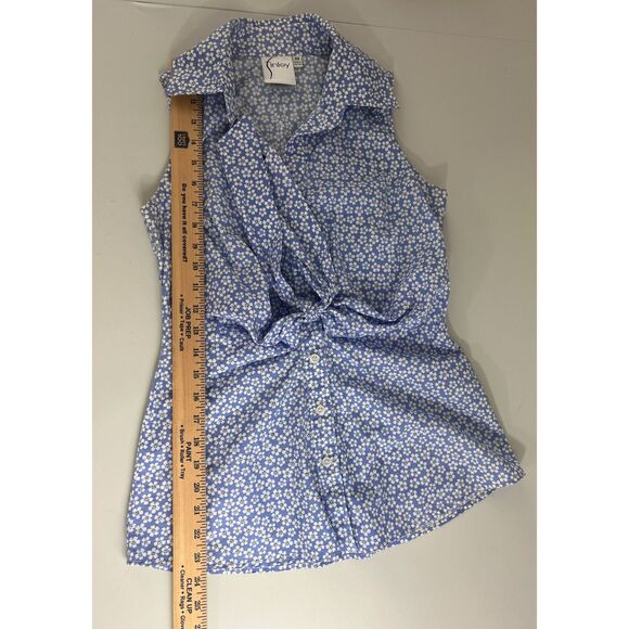 Finley Women's Sleeveless Button Up Top Blouse Blue Floral Tie Front Size XS - Picture 9 of 10